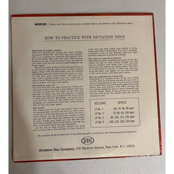 DDC Shorthand Records Album No. 3 LP 90-120 WPM Dictation Disc Co. New Sealed - Picture 2 of 2